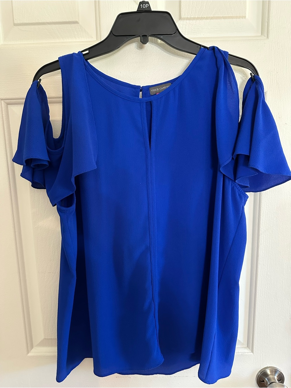 Vince Camuto Cobalt Blue Cold-Shoulder Flutter Sleeve Blouse